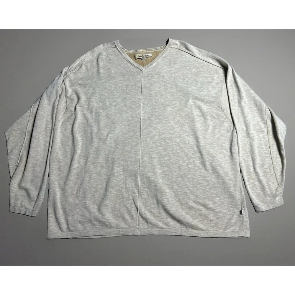 Tommy Bahama Beige Solid 100% Cotton Knit V-Neck Pullover Sweater Men's XXL